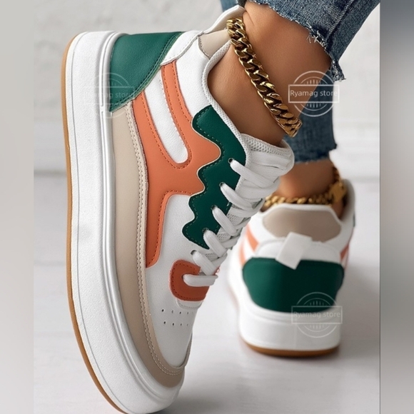Vibrant High Top Sneakers in Orange and Green - Picture 2 of 8